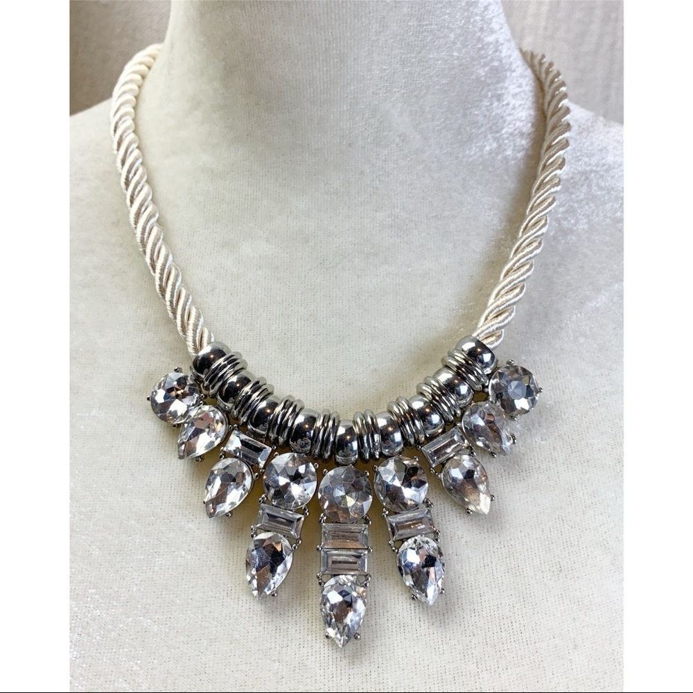 Rhinestone Statement necklace on cream cord